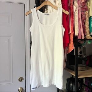 PARTHENIS white rib knit scoop neck cotton sleeveless mini dress